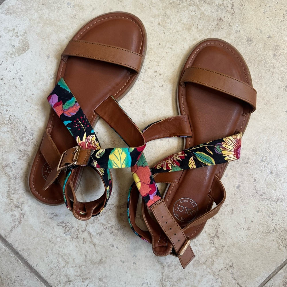 Brown Floral Strap Sandals